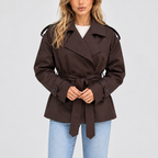 Trench Coat Women's Beige Short Belted Double-Breasted Jacket – Casual, Office, Holiday, Gift