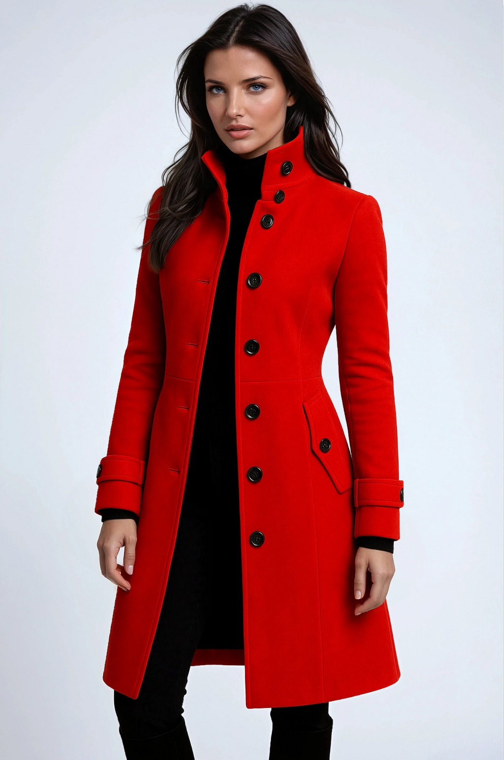 Trench Coat Women's Black Suede Longline Fur-Lined High Collar – Casual, Office, Holiday, Gift