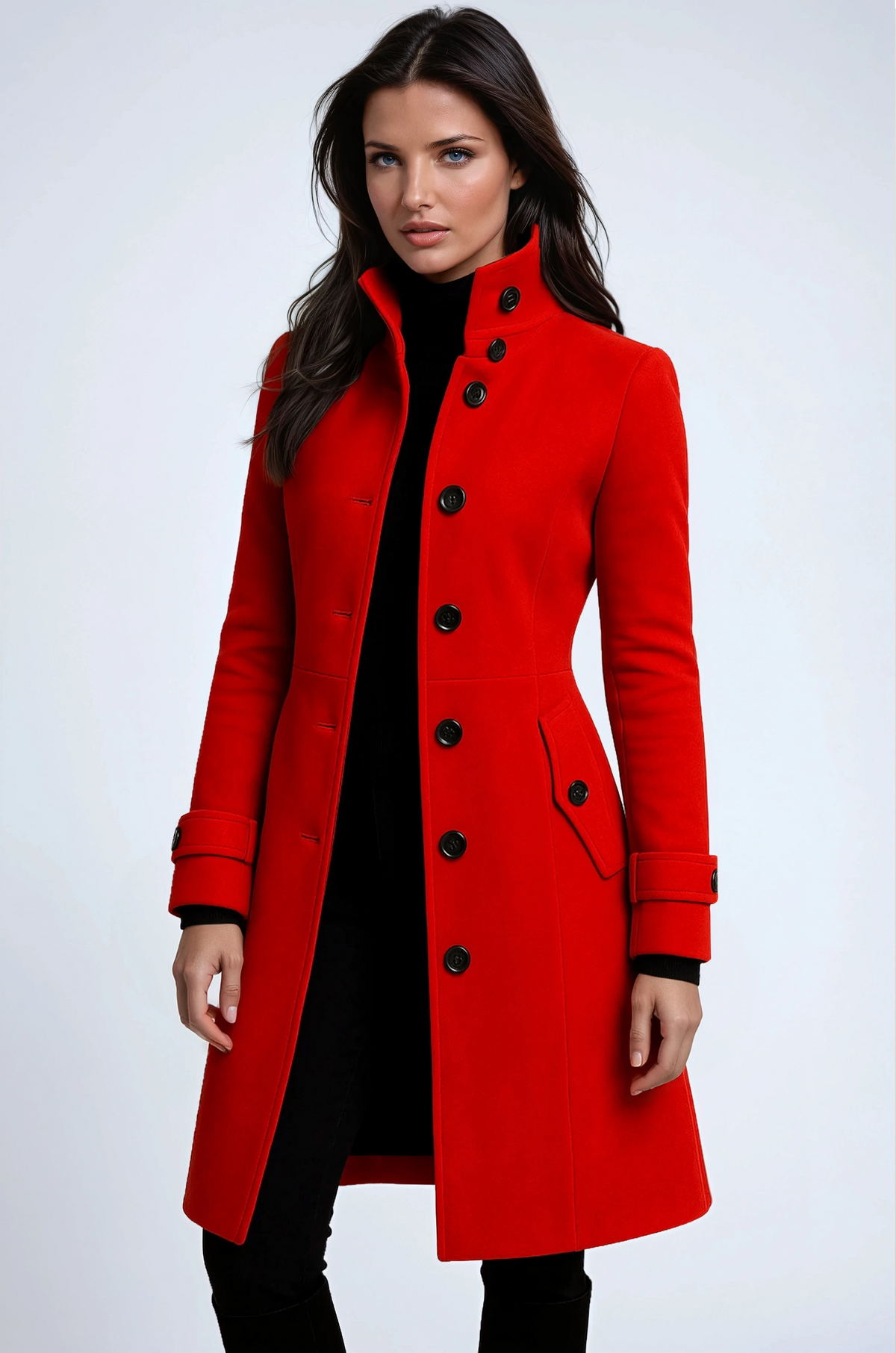 Trench Coat Women's Black Suede Longline Fur-Lined High Collar – Casual, Office, Holiday, Gift