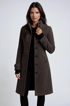 Trench Coat Women's Black Suede Longline Fur-Lined High Collar – Casual, Office, Holiday, Gift