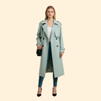 Trench Coat Women's Grey Double-Breasted Belted Long Jacket – Office, Casual, Everyday, Holiday