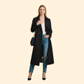 Trench Coat Women's Grey Double-Breasted Belted Long Jacket – Office, Casual, Everyday, Holiday