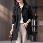 Trench Coat Women's Navy Button-Up Longline Overcoat – Casual, Office, Holiday, Gift