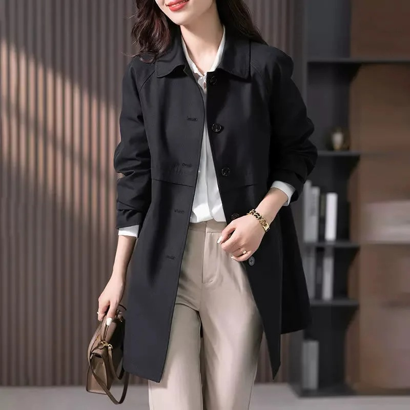 Trench Coat Women's Navy Button-Up Longline Overcoat – Casual, Office, Holiday, Gift