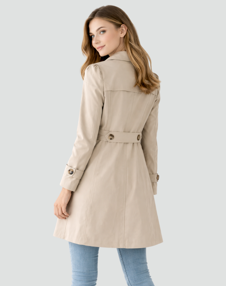 Trench Coat Women's Slim Fit Beige Lapel Collar Single-Breasted – Casual, Office, Holiday, Gift
