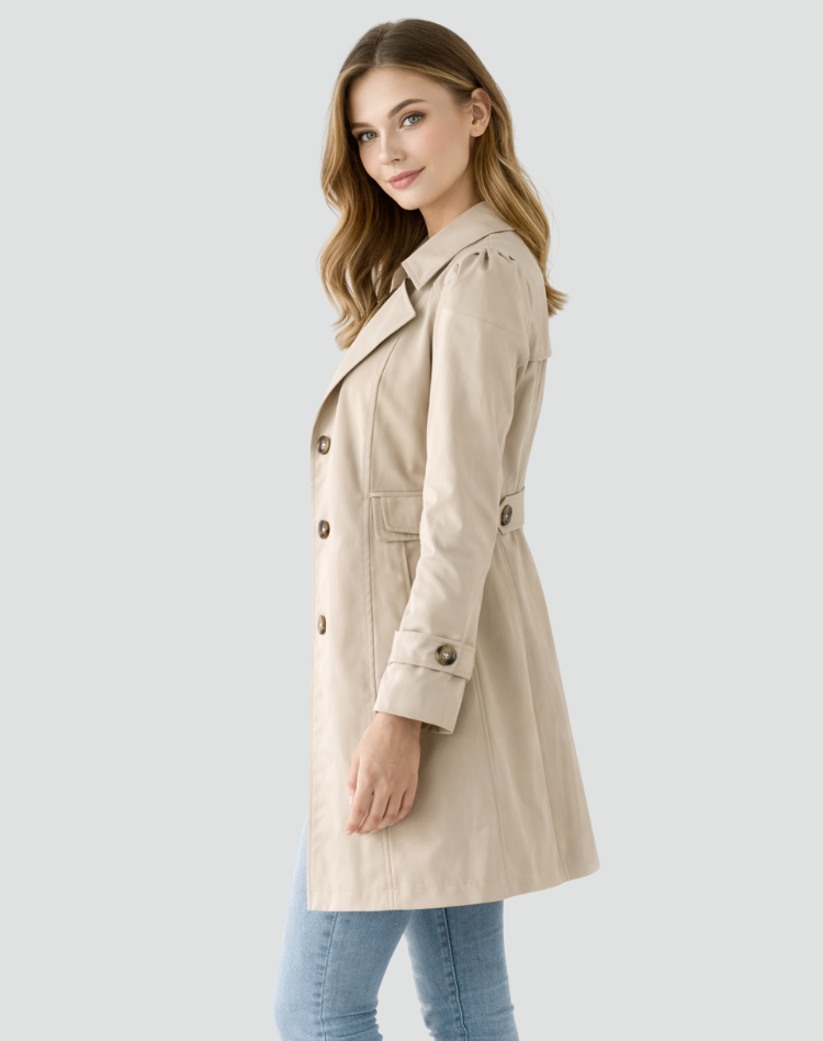 Trench Coat Women's Slim Fit Beige Lapel Collar Single-Breasted – Casual, Office, Holiday, Gift
