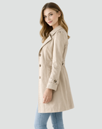 Trench Coat Women's Slim Fit Beige Lapel Collar Single-Breasted – Casual, Office, Holiday, Gift