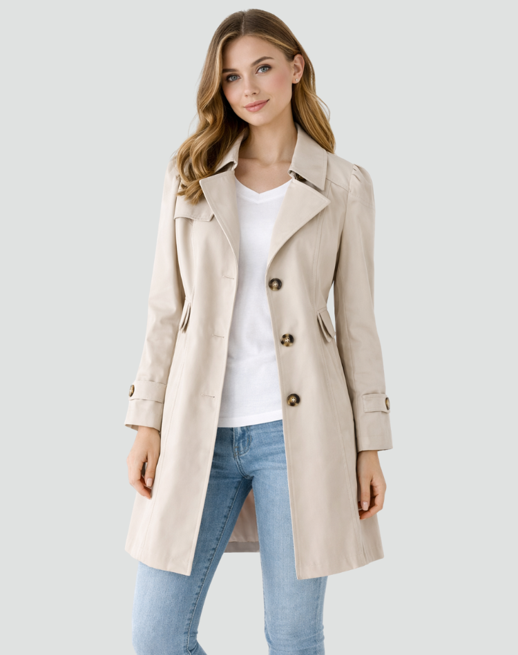 Trench Coat Women's Slim Fit Beige Lapel Collar Single-Breasted – Casual, Office, Holiday, Gift
