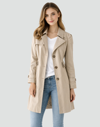 Trench Coat Women's Slim Fit Beige Lapel Collar Single-Breasted – Casual, Office, Holiday, Gift