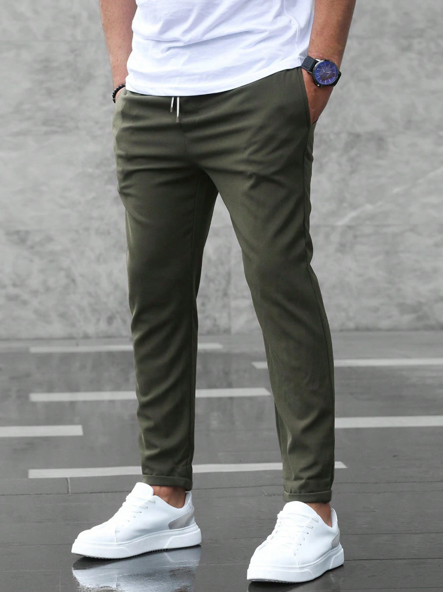 Trousers Men's Stretch Regular Fit Drawstring Grey – Casual, Office · Werune