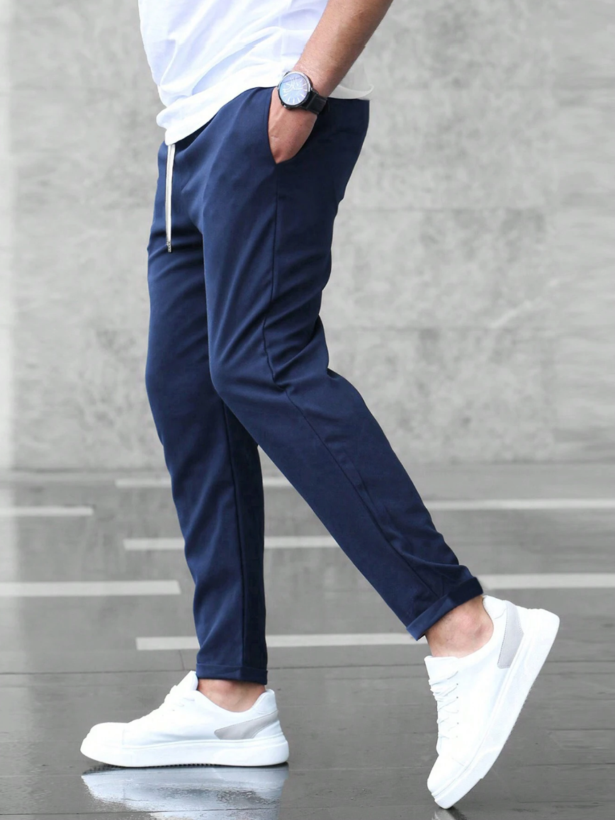 Trousers Men's Stretch Regular Fit Drawstring Grey – Casual, Office · Werune