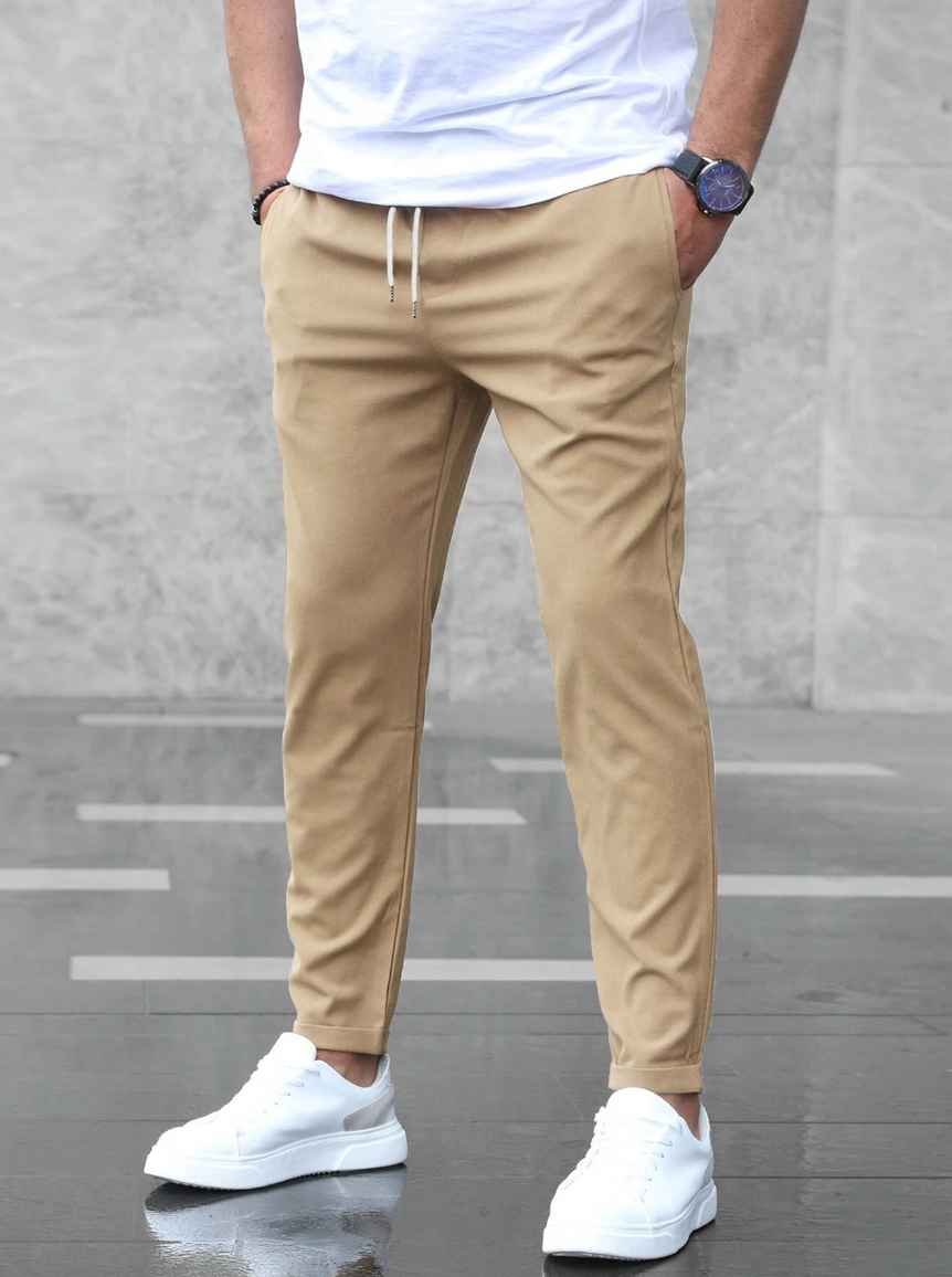 Trousers Men's Stretch Regular Fit Drawstring Grey – Casual, Office · Werune