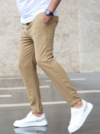 Trousers Men's Stretch Regular Fit Drawstring Grey – Casual, Office · Werune