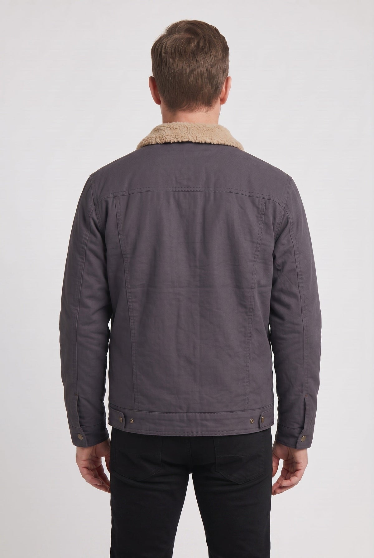 Trucker Jacket Cotton Grey Men's Sherpa-Lined Collar – Casual, Winter, Gift · Werune