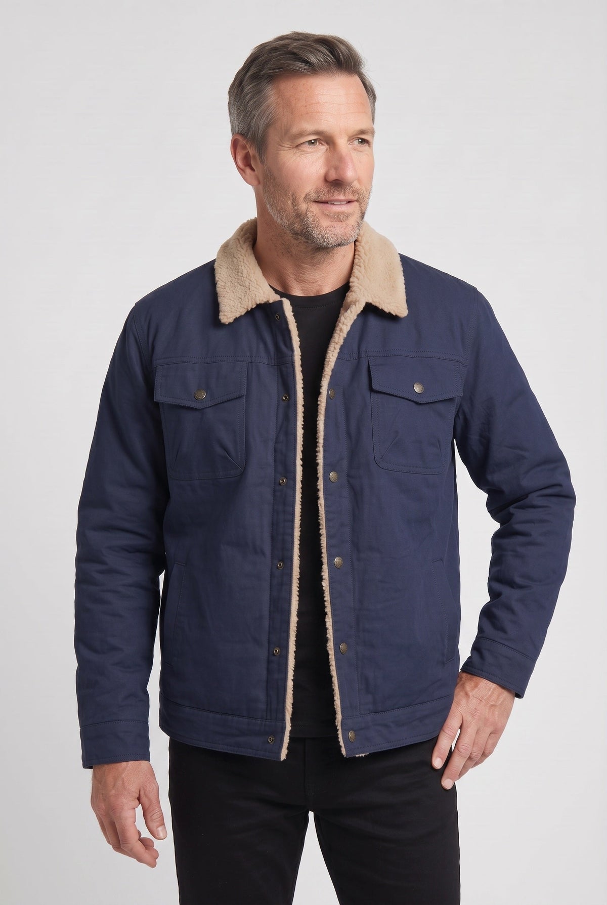 Trucker Jacket Cotton Grey Men's Sherpa-Lined Collar – Casual, Winter, Gift · Werune
