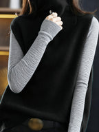 Turtleneck Fleece Top Black Grey Colour Block Women's Long Sleeve – Casual, Winter Layering