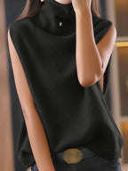 Turtleneck Fleece Top Black Grey Colour Block Women's Long Sleeve – Casual, Winter Layering