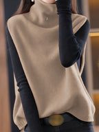 Turtleneck Fleece Top Black Grey Colour Block Women's Long Sleeve – Casual, Winter Layering