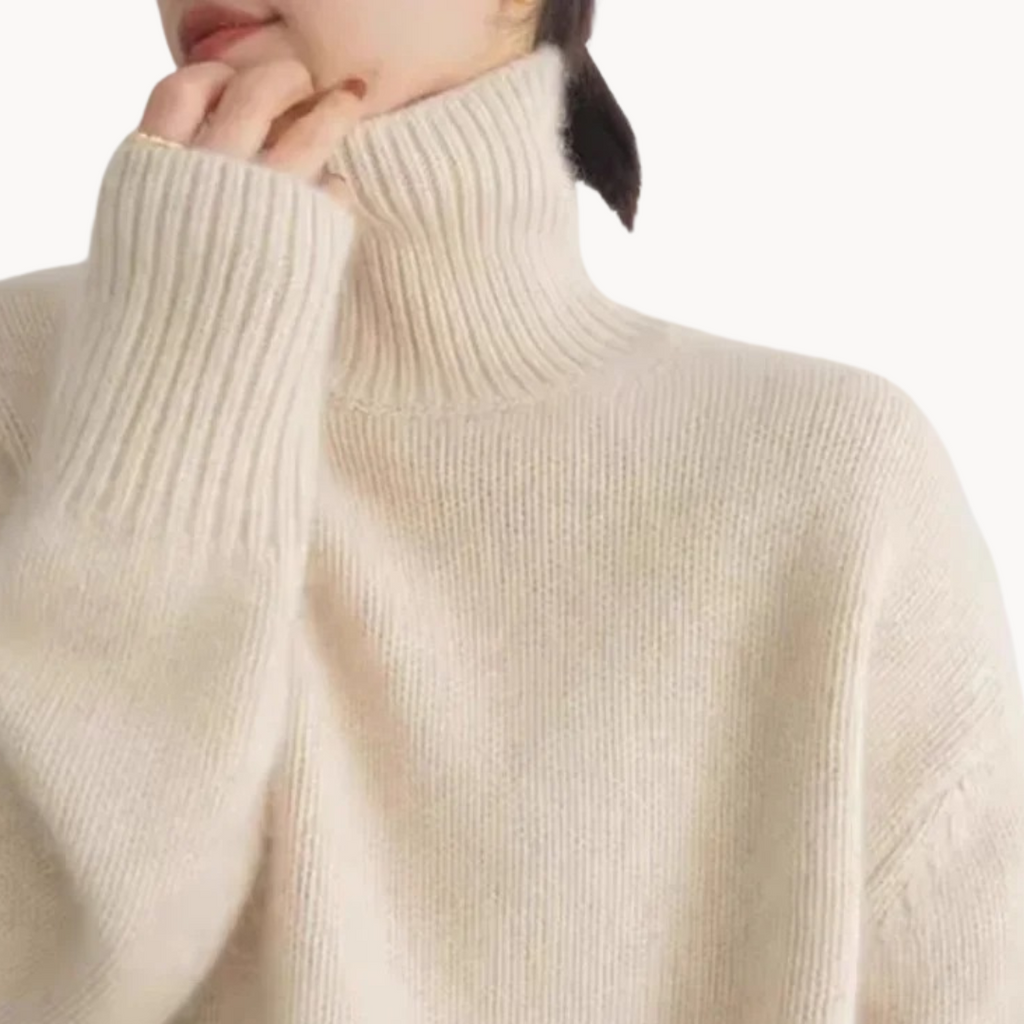 Turtleneck Jumper Cashmere Women's Cream Knit Oversized – Casual, Office · Werune