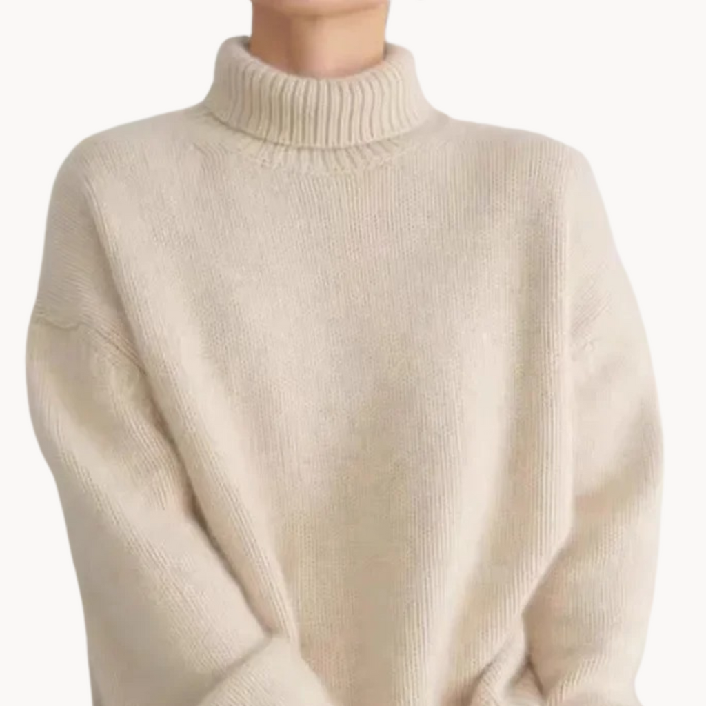 Turtleneck Jumper Cashmere Women's Cream Knit Oversized – Casual, Office · Werune