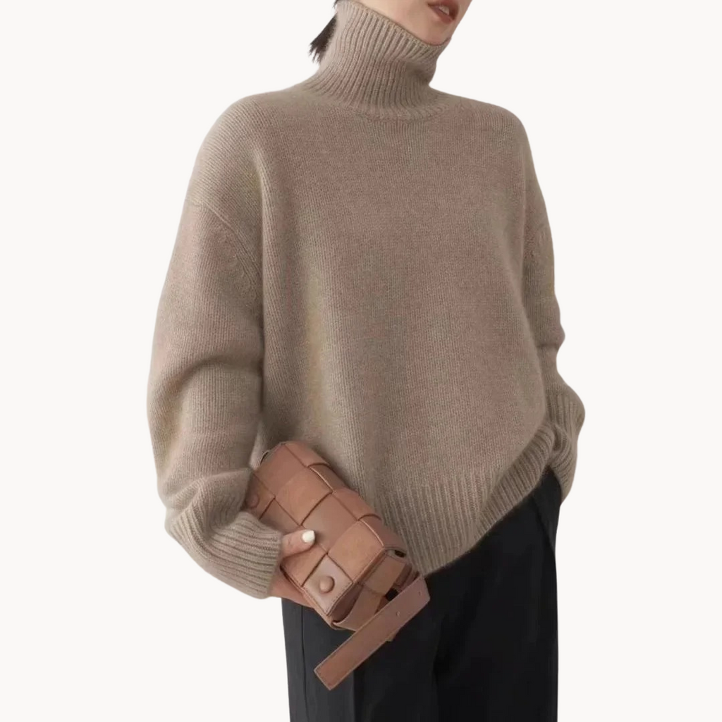 Turtleneck Jumper Cashmere Women's Cream Knit Oversized – Casual, Office · Werune