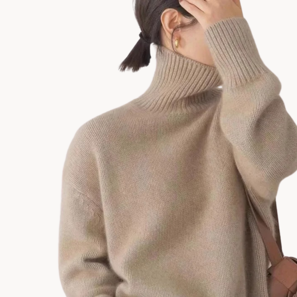 Turtleneck Jumper Cashmere Women's Cream Knit Oversized – Casual, Office · Werune
