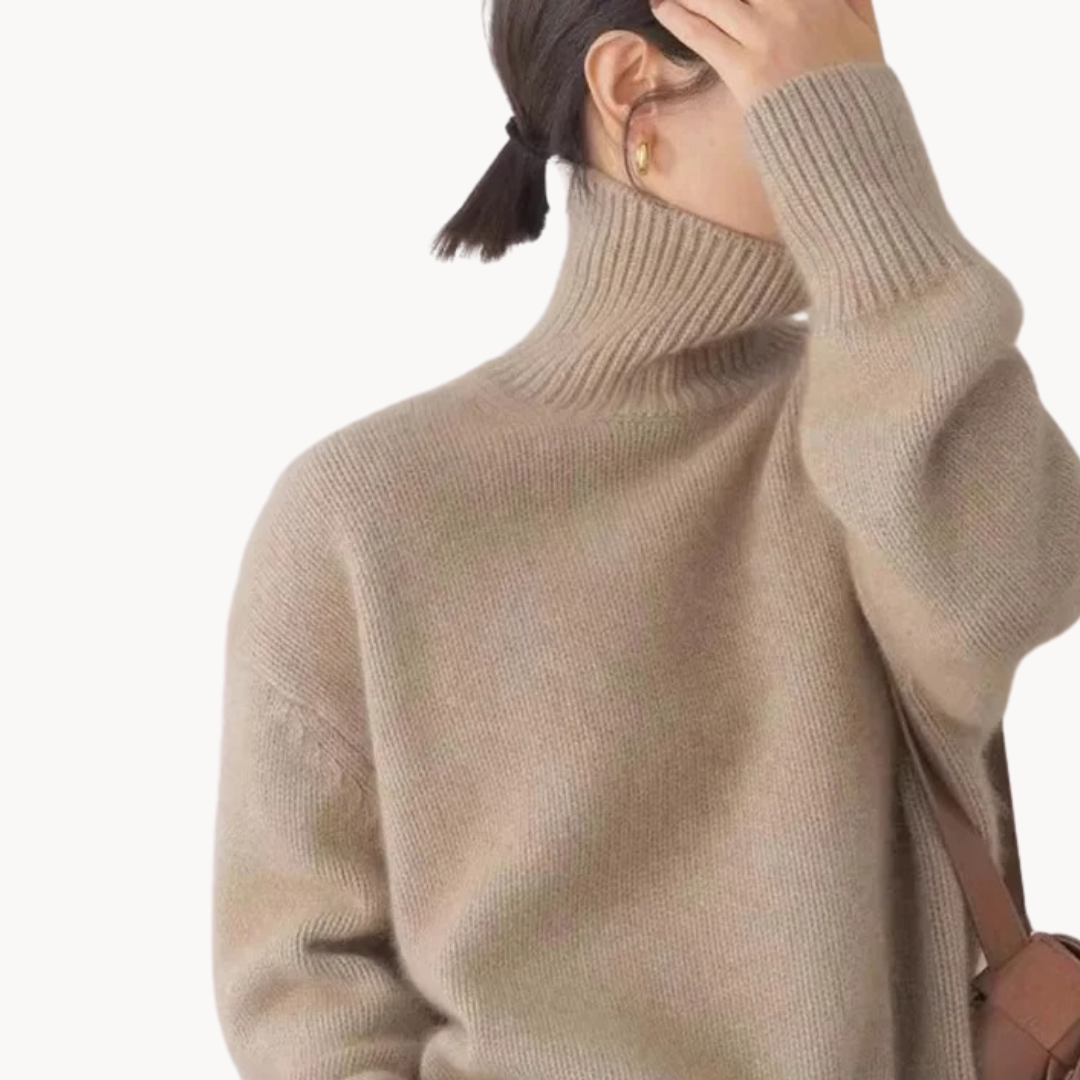 Turtleneck Jumper Cashmere Women's Cream Knit Oversized – Casual, Office · Werune
