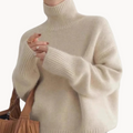 Turtleneck Jumper Cashmere Women's Cream Knit Oversized – Casual, Office · Werune