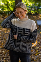 Turtleneck Jumper Chevron Knit Camel Black Women's – Casual, Office, Holiday, Gift