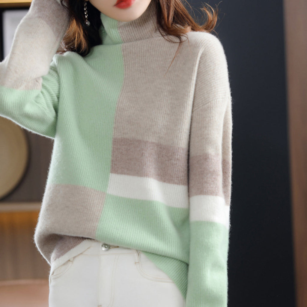 Turtleneck Jumper Colour Block Knit Women's – Casual, Office, Holiday, Gift · Werune