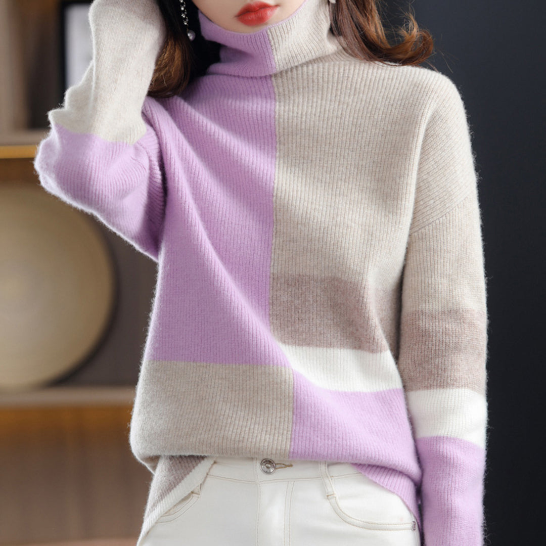 Turtleneck Jumper Colour Block Knit Women's – Casual, Office, Holiday, Gift · Werune