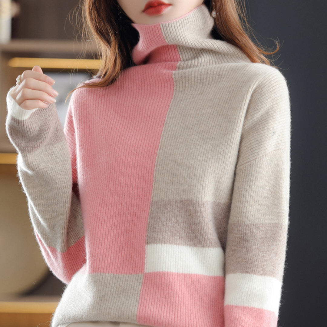Turtleneck Jumper Colour Block Knit Women's – Casual, Office, Holiday, Gift · Werune