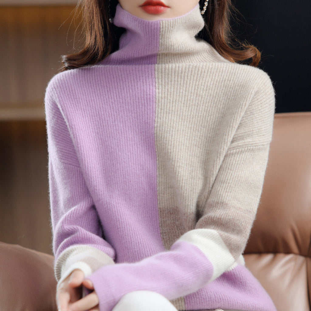 Turtleneck Jumper Colour Block Knit Women's – Casual, Office, Holiday, Gift · Werune