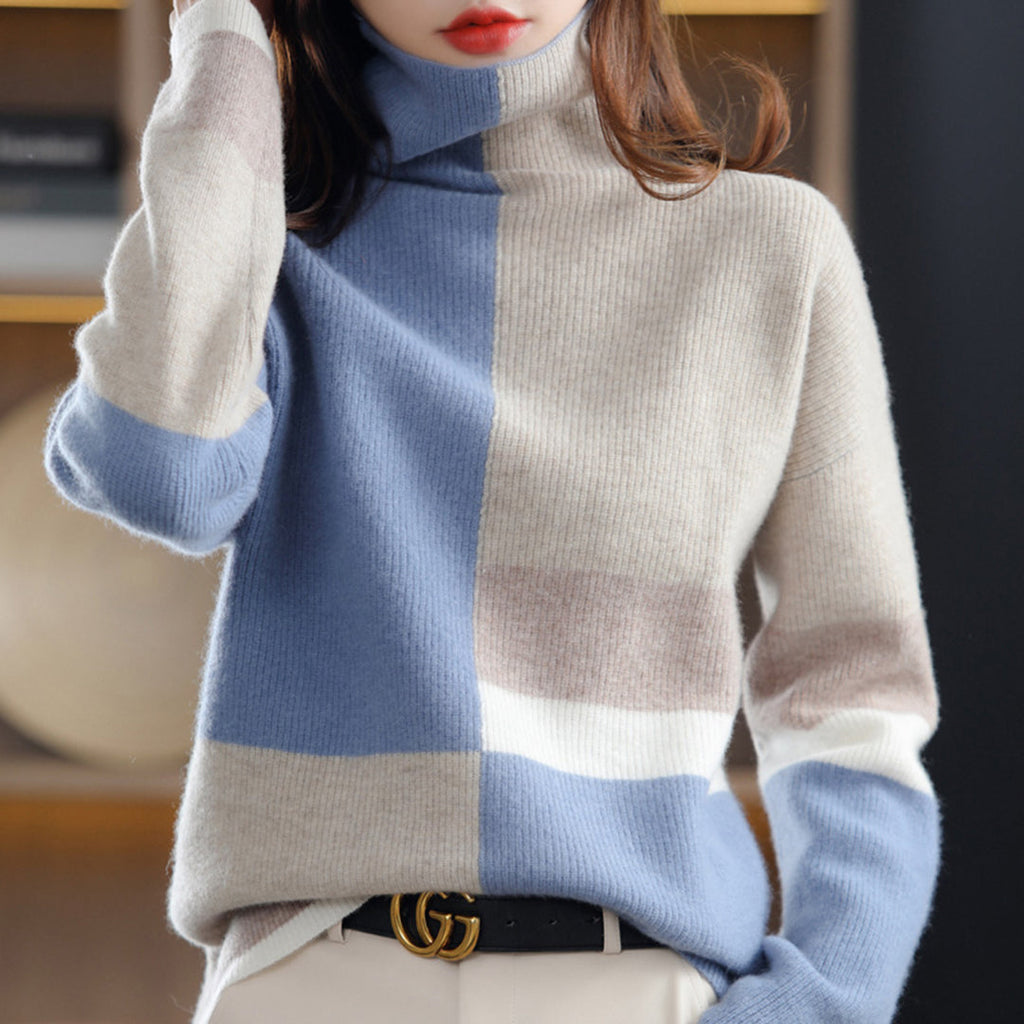 Turtleneck Jumper Colour Block Knit Women's – Casual, Office, Holiday, Gift · Werune