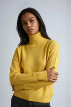 Turtleneck Jumper Cream Diamond Textured Knit Women's – Casual, Office, Winter Layering, Gift
