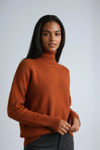 Turtleneck Jumper Cream Diamond Textured Knit Women's – Casual, Office, Winter Layering, Gift