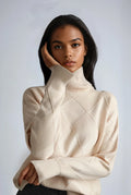 Turtleneck Jumper Cream Diamond Textured Knit Women's – Casual, Office, Winter Layering, Gift