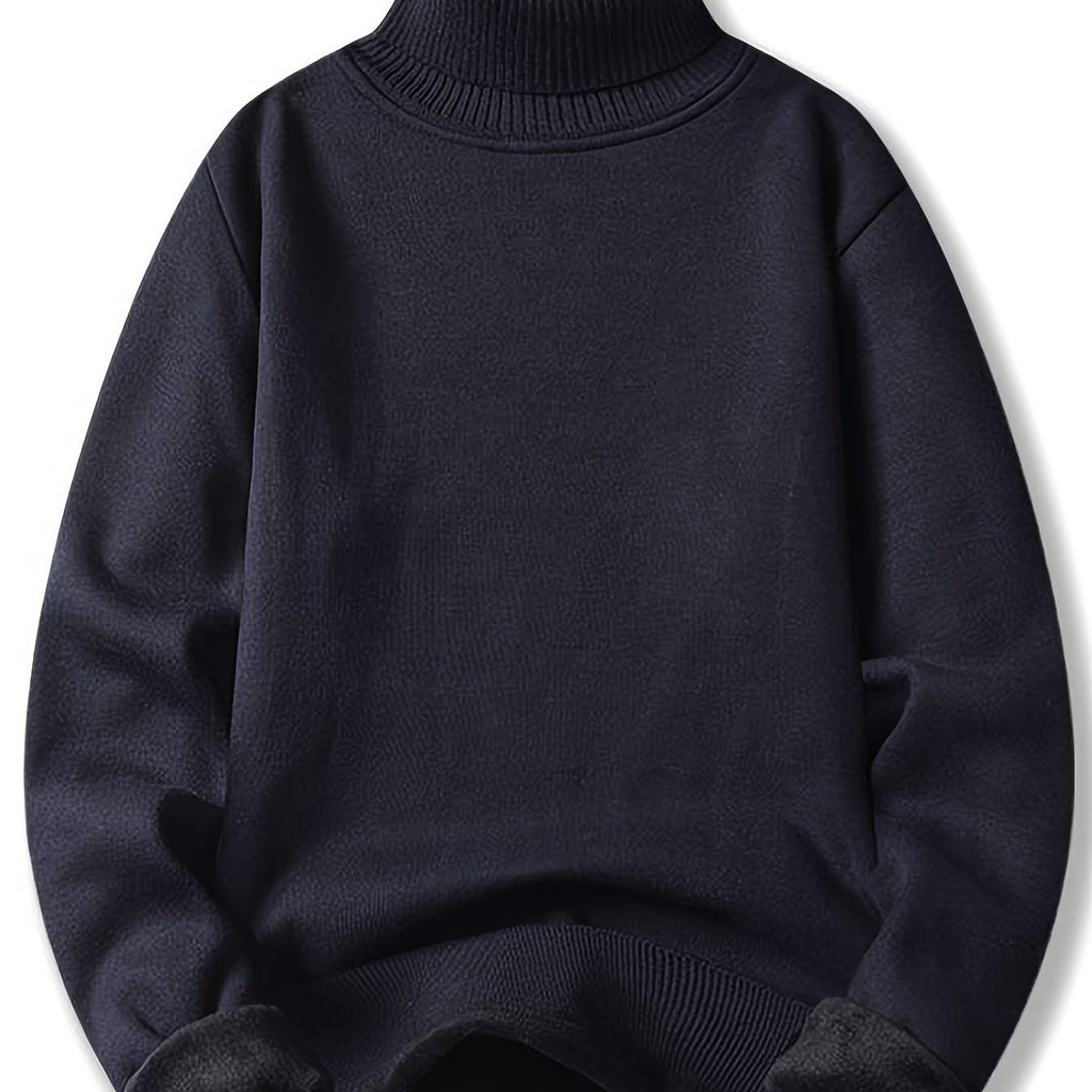 Turtleneck Jumper Fleece-Lined Knit Black Men's – Casual, Winter, Office, Gift · Werune