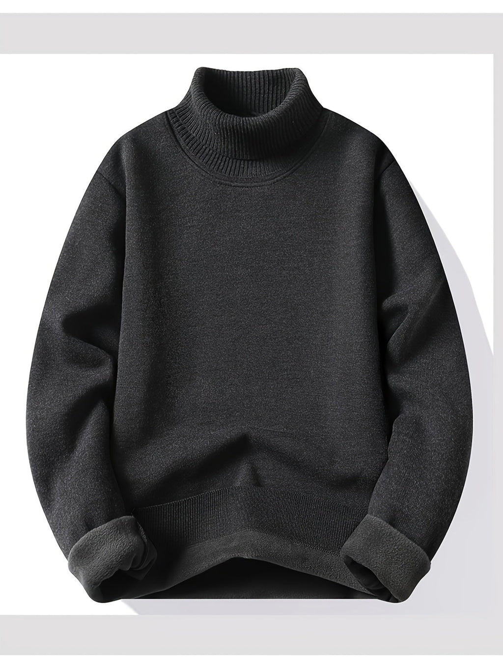 Turtleneck Jumper Fleece-Lined Knit Black Men's – Casual, Winter, Office, Gift · Werune
