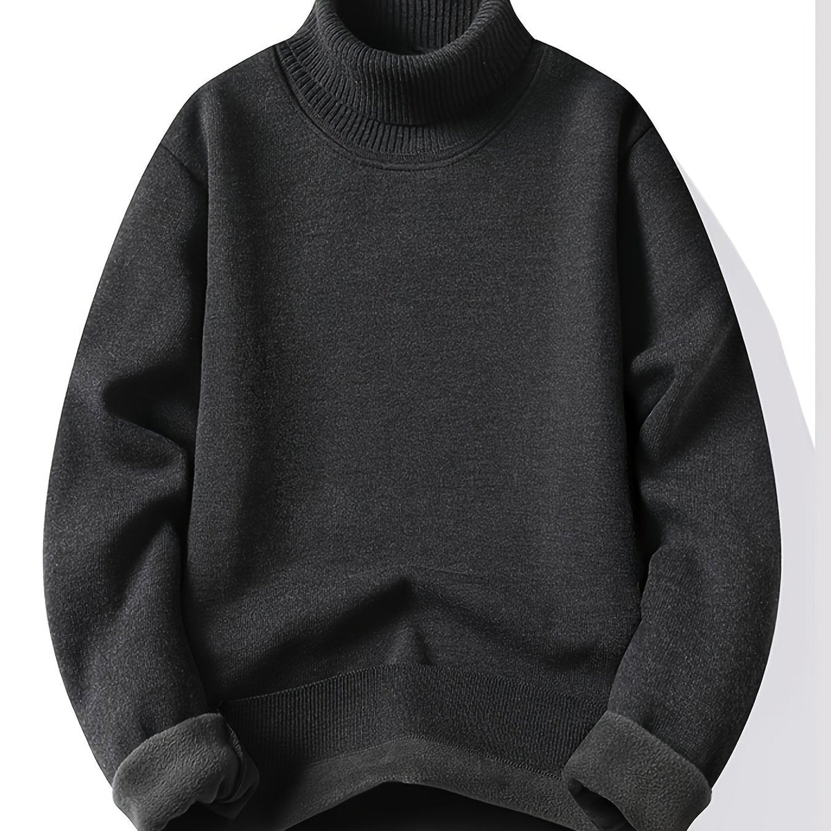 Turtleneck Jumper Fleece-Lined Knit Black Men's – Casual, Winter, Office, Gift · Werune