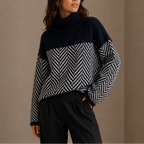 Turtleneck Jumper Herringbone Knit Women's Oversized Purple – Casual, Winter, Office, Holiday, Gift