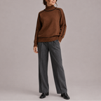 Turtleneck Jumper Knit Cream Contrast Trim Women's – Casual, Office, Holiday, Gift