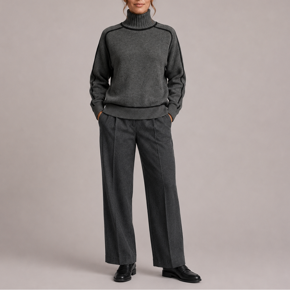 Turtleneck Jumper Knit Cream Contrast Trim Women's – Casual, Office, Holiday, Gift