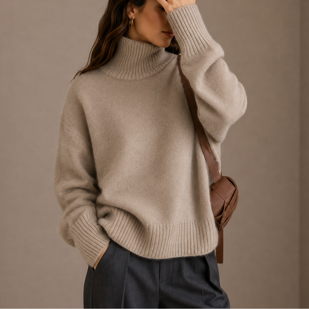 Turtleneck Jumper Knit Oversized Women's Grey – Casual, Office, Holiday, Gift · Werune
