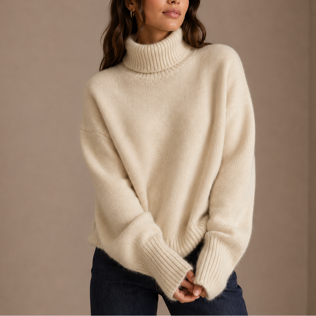 Turtleneck Jumper Knit Oversized Women's Grey – Casual, Office, Holiday, Gift · Werune