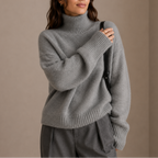 Turtleneck Jumper Knit Oversized Women's Grey – Casual, Office, Holiday, Gift · Werune