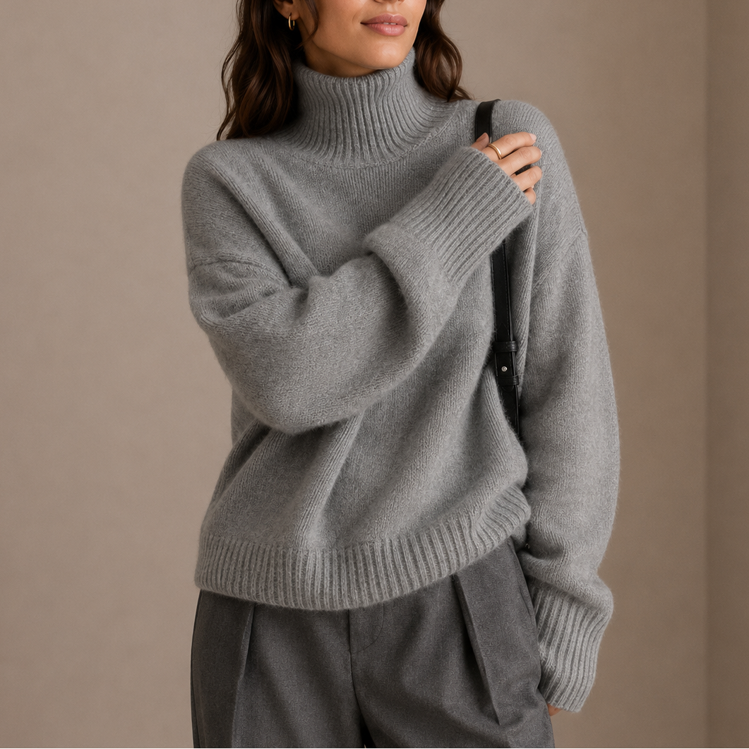 Turtleneck Jumper Knit Oversized Women's Grey – Casual, Office, Holiday, Gift · Werune
