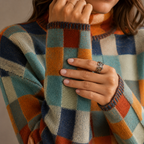 Turtleneck Jumper Knit Women's Checkered Oversized Sweater – Casual, Winter Office Wear