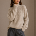 Turtleneck Jumper Knitted Beige Women's Cable Knit Sweater – Casual, Office, Winter, Gift