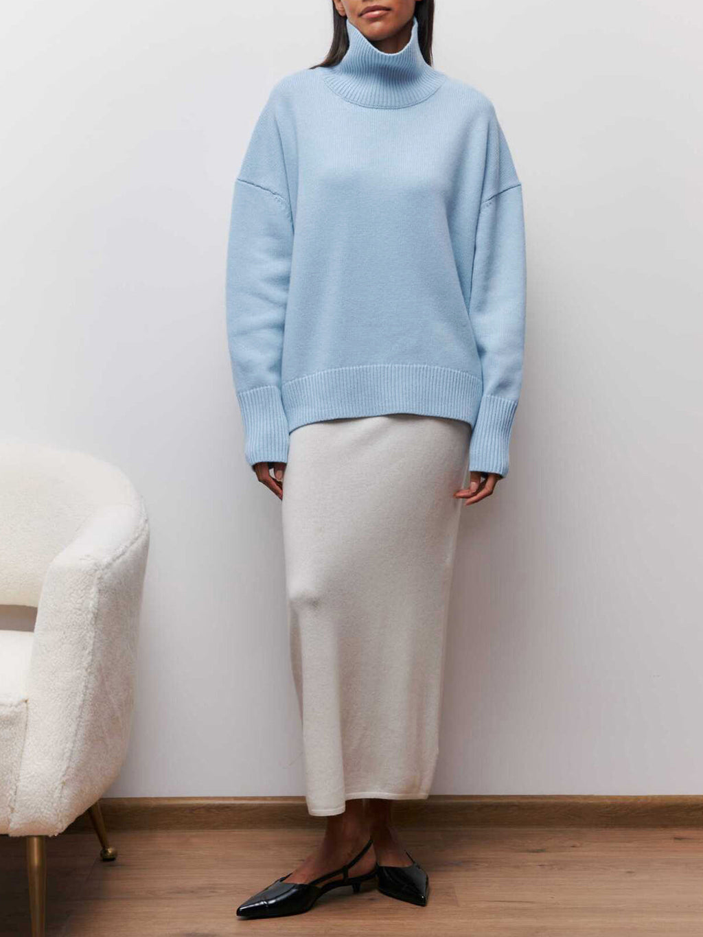 Turtleneck Jumper Oversized Knit Light Blue Women's – Casual, Office, Winter, Gift